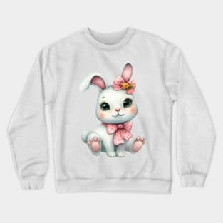 Cute rabbit with pink bows watercolor painting Crewneck Sweatshirt